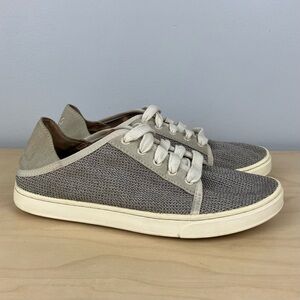 Olukai Women’s Size 7.5 Pehuea Li Taupe Gray Lace Up Casual Low Top Shoes